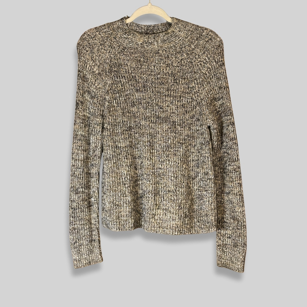 Banana Republic Marbled Sweater Pullover Mock-Neck Ribbed Knit Heathered Taupe M